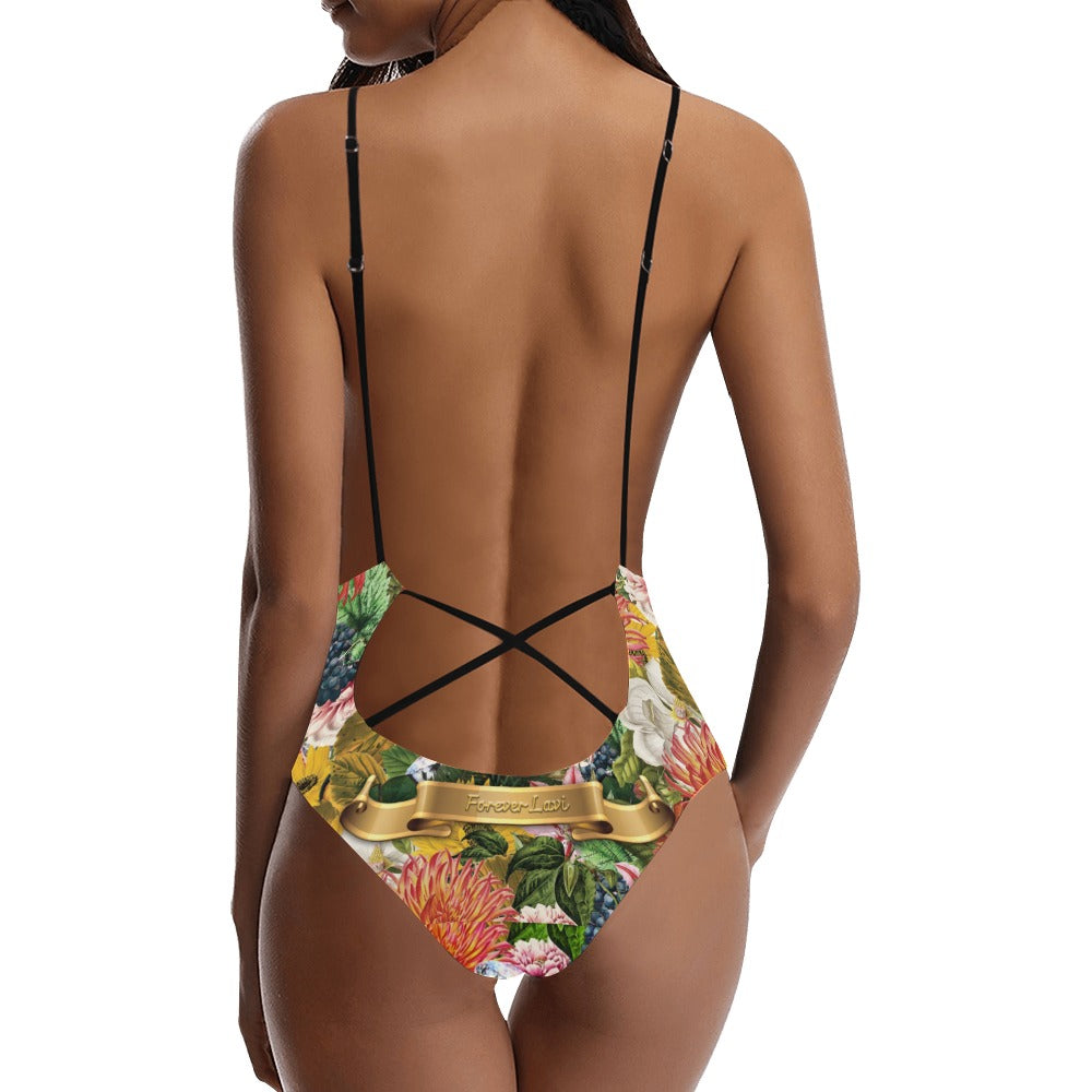 Sexy Lacing Backless One-Piece Swimsuit