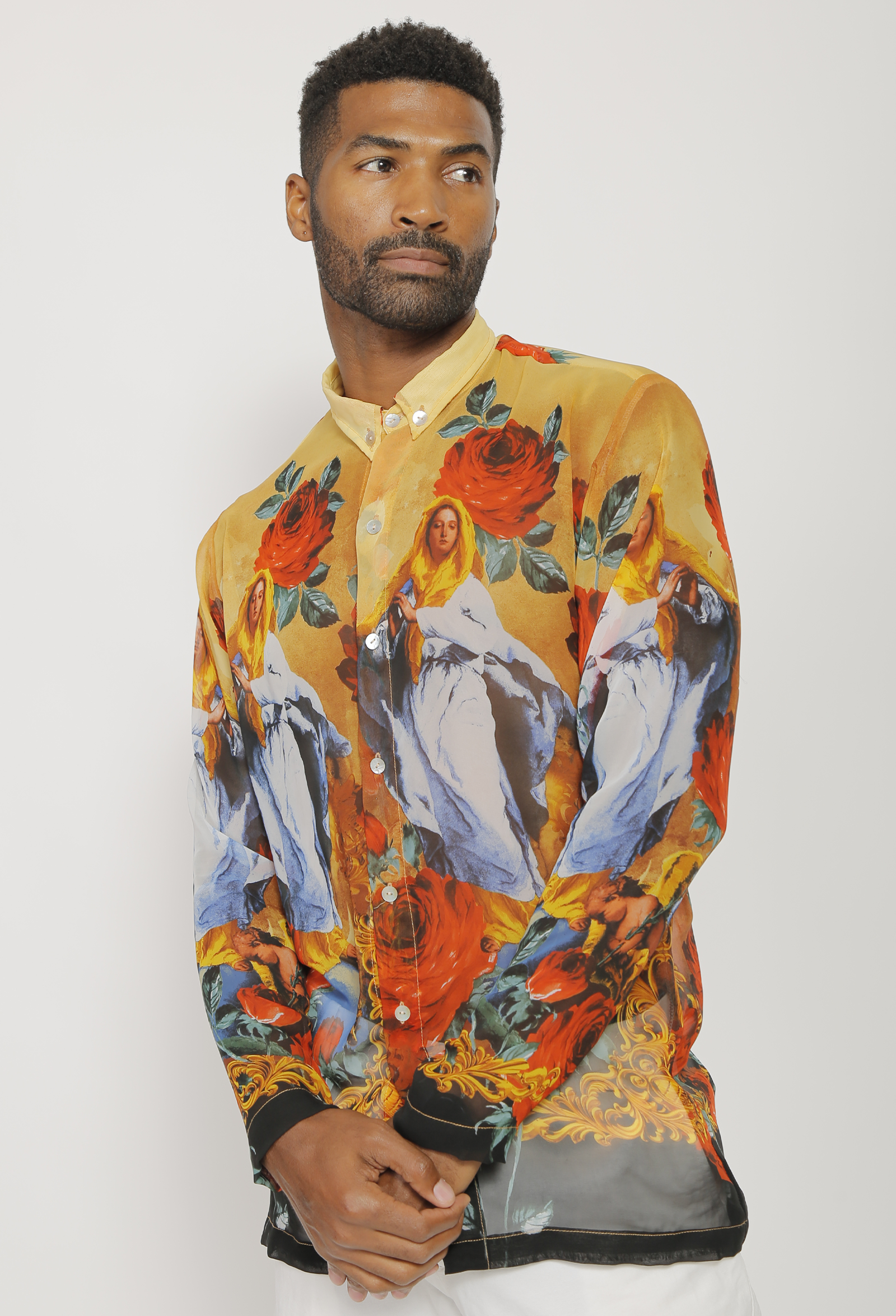 Mens orange floral 2024 shirt